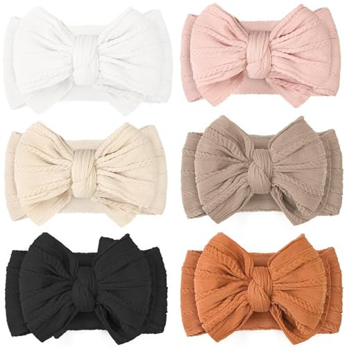 CÉLLOT 6 Pcs Baby Bows Headbands Nylon Hairbands Baby Girl Bows Hair Accessories for Newborn Infant Toddler Essentials (Earth Tone) | Amazon (US)