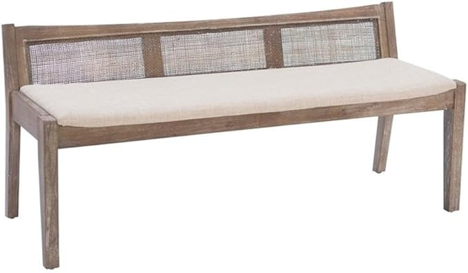 BOWERY HILL Wood Bench, Woven Rattan Cane Back, Beige Padded Seat, Brown Stain Finish, 52.36 in L... | Amazon (US)