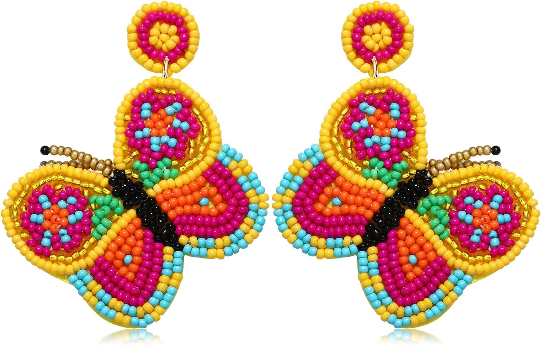 Beaded Drop Earrings Handmade Butterfly Dangle Earrings for Women Boho Statement Earrings Summer ... | Amazon (US)