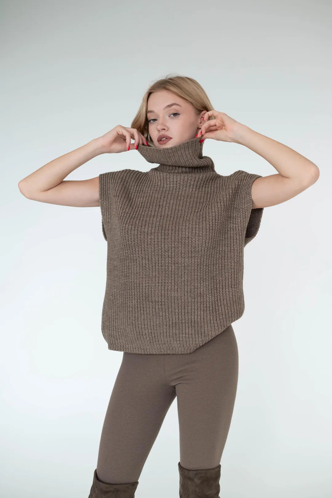 Ribbed Knit Sleeveless Turtleneck Sweater Womens Knitted Warm Vest - Etsy | Etsy (US)