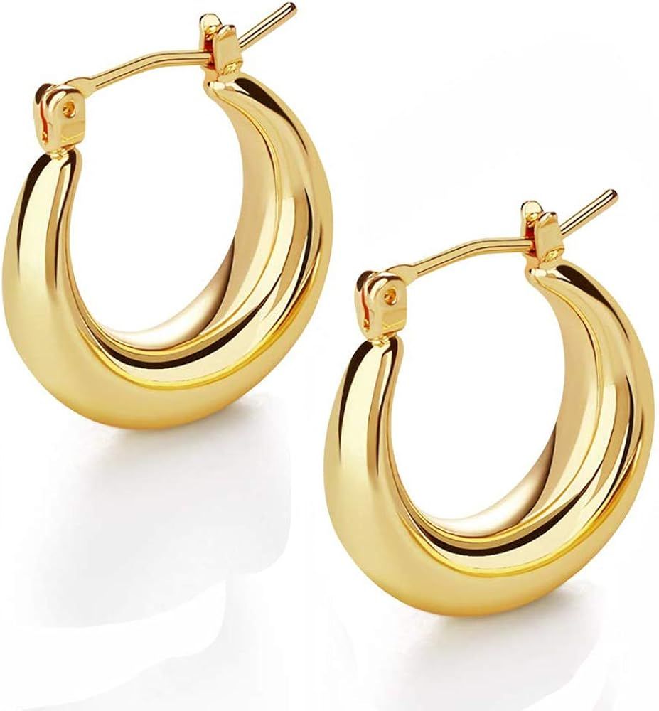 Thick Chunky Hoop Earrings for Women Cute 14K Gold Plated Fashion Small Hoops Jewelry … | Amazon (US)