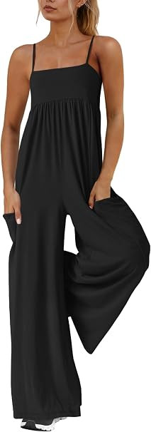 Yanekop Womens Overalls Loose Fit One Piece Jumpsuits Wide Leg Jumpsuits Spaghetti Strap Summer J... | Amazon (US)