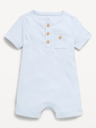 Printed Ribbed Henley Pocket One-Piece Romper for Baby | Old Navy (CA)