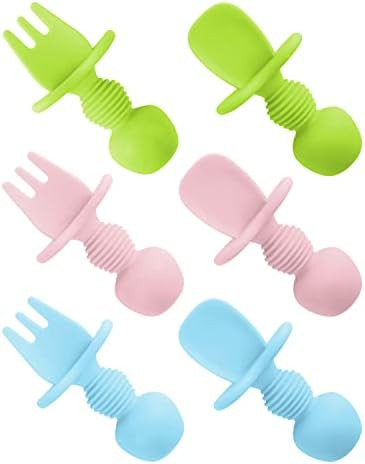 6 Pcs Silicone Baby Spoons First Stage and Baby Fork, Toddler Utensils for Baby Led Weaning, Chew... | Amazon (US)
