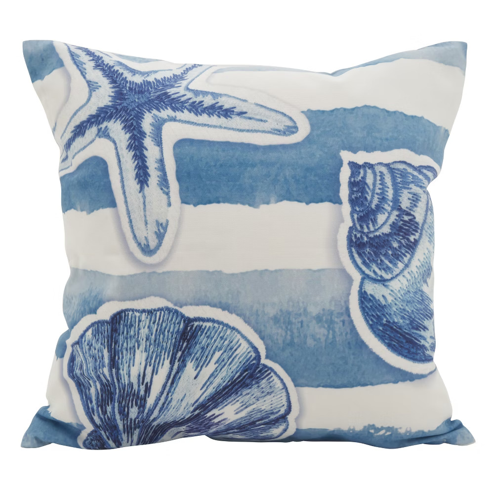 Saro Lifestyle 18""x18"" Sea Star Watercolor Down Filled Throw Pillow Blue | Target