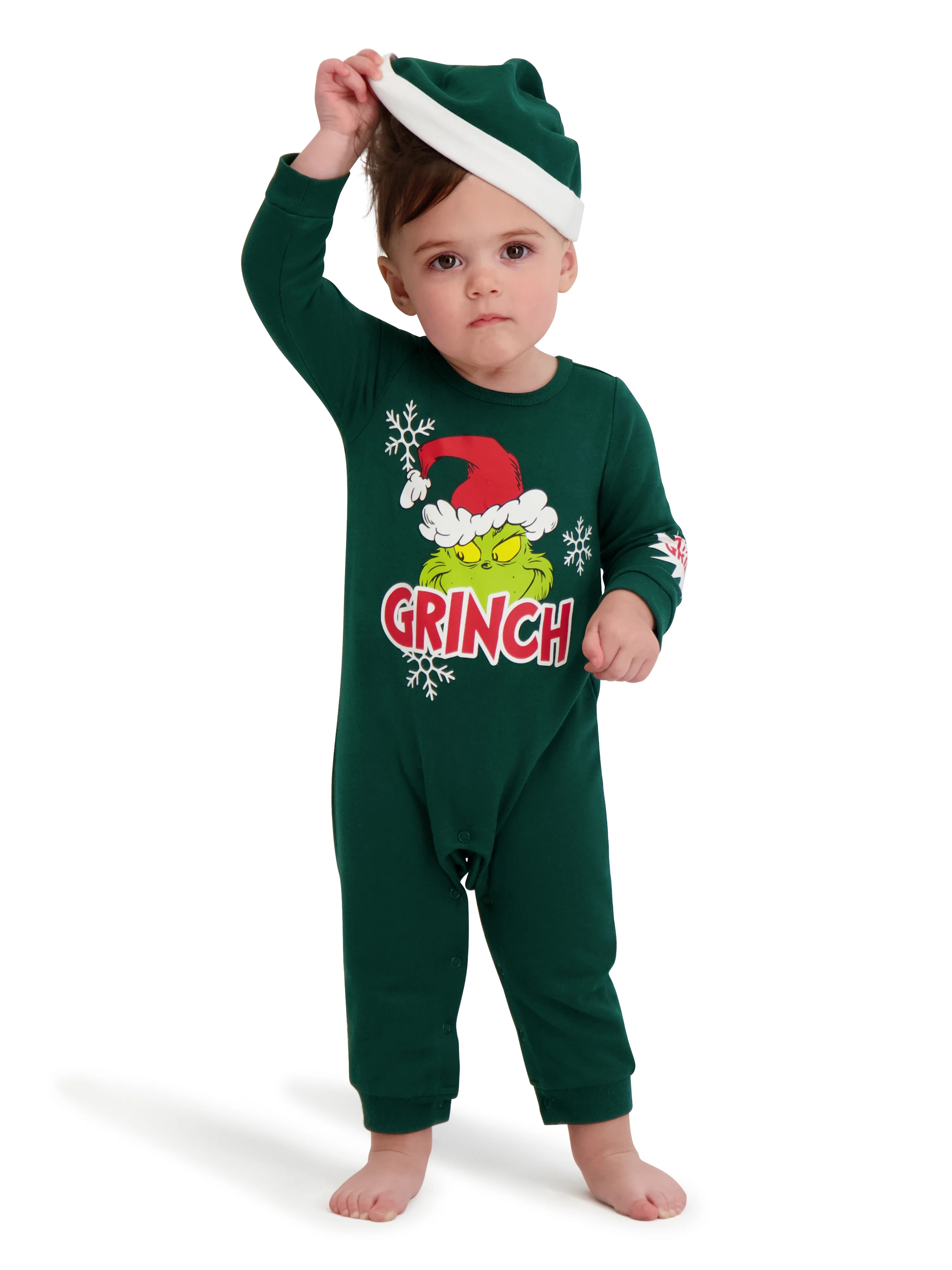 The Grinch Baby Unisex Green Long Sleeve Coverall and Hat, Sizes 0/3M-24M | Walmart (US)