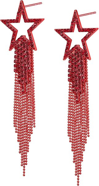 EVER FAITH Crystal Waterfall Long Star Tassel Dangle Earrings for Women | Amazon (US)