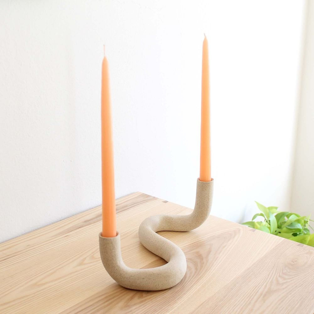 Janelle Gramling &amp;quot;Noodle&amp;quot; Double Candle Holder Natural Ceramic Matte | West Elm (US)