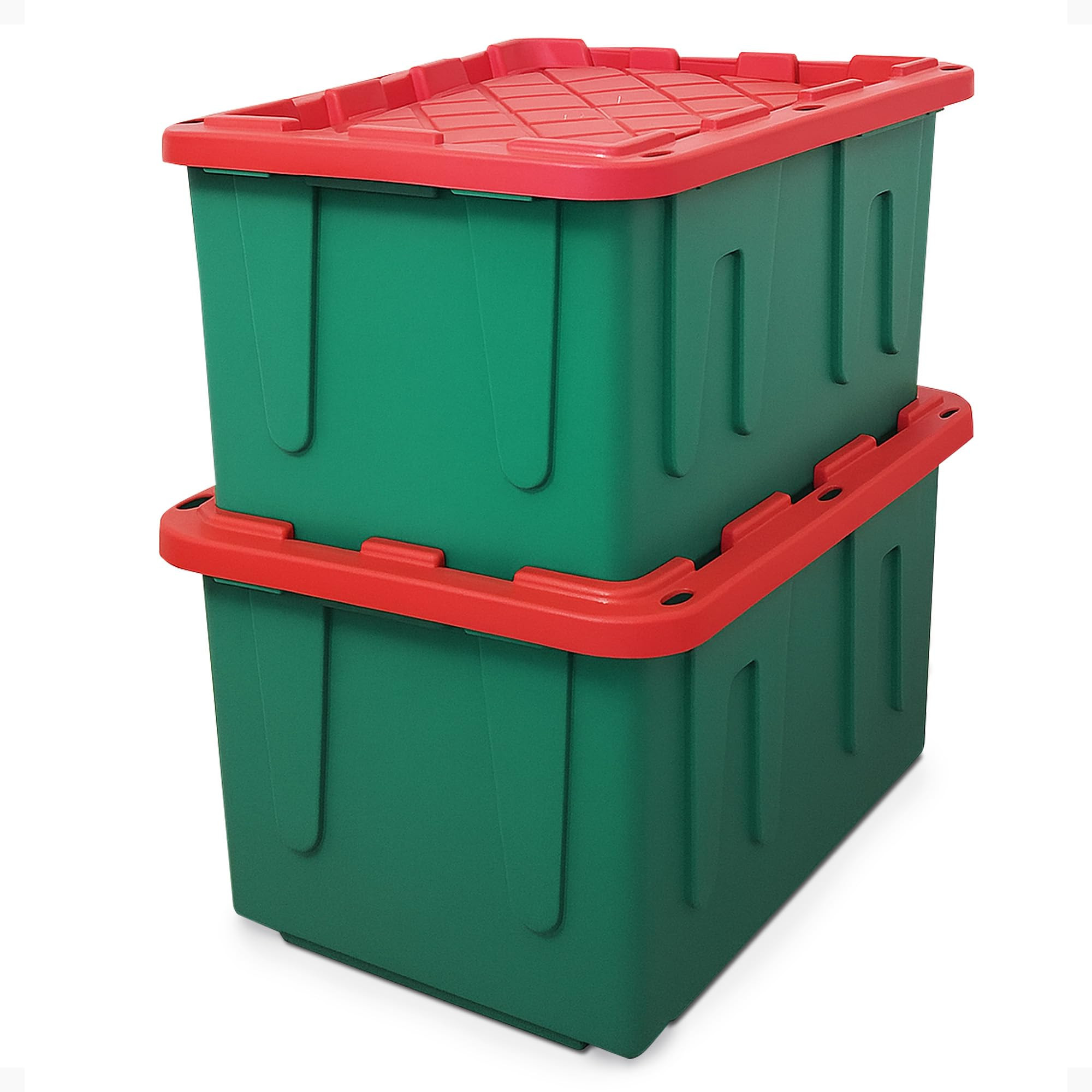 HOMZ 2-Pack Durabilt, Heavy Duty Plastic Storage Bins with Lids, 27 Gallon, Green/Red - Stackable... | Amazon (US)