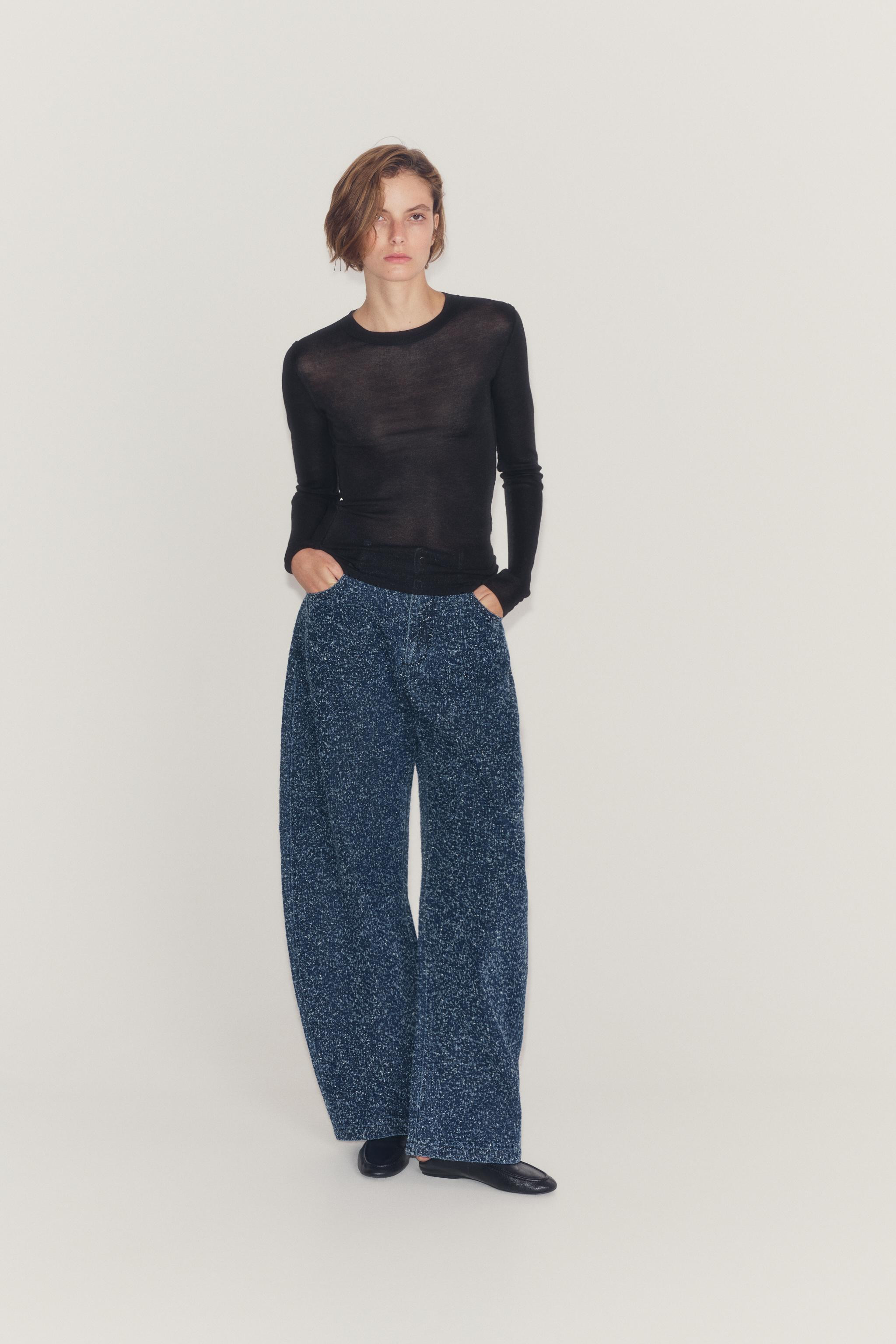 ZW COLLECTION TEXTURED MID-WAIST WIDE-LEG JEANS | Zara NL