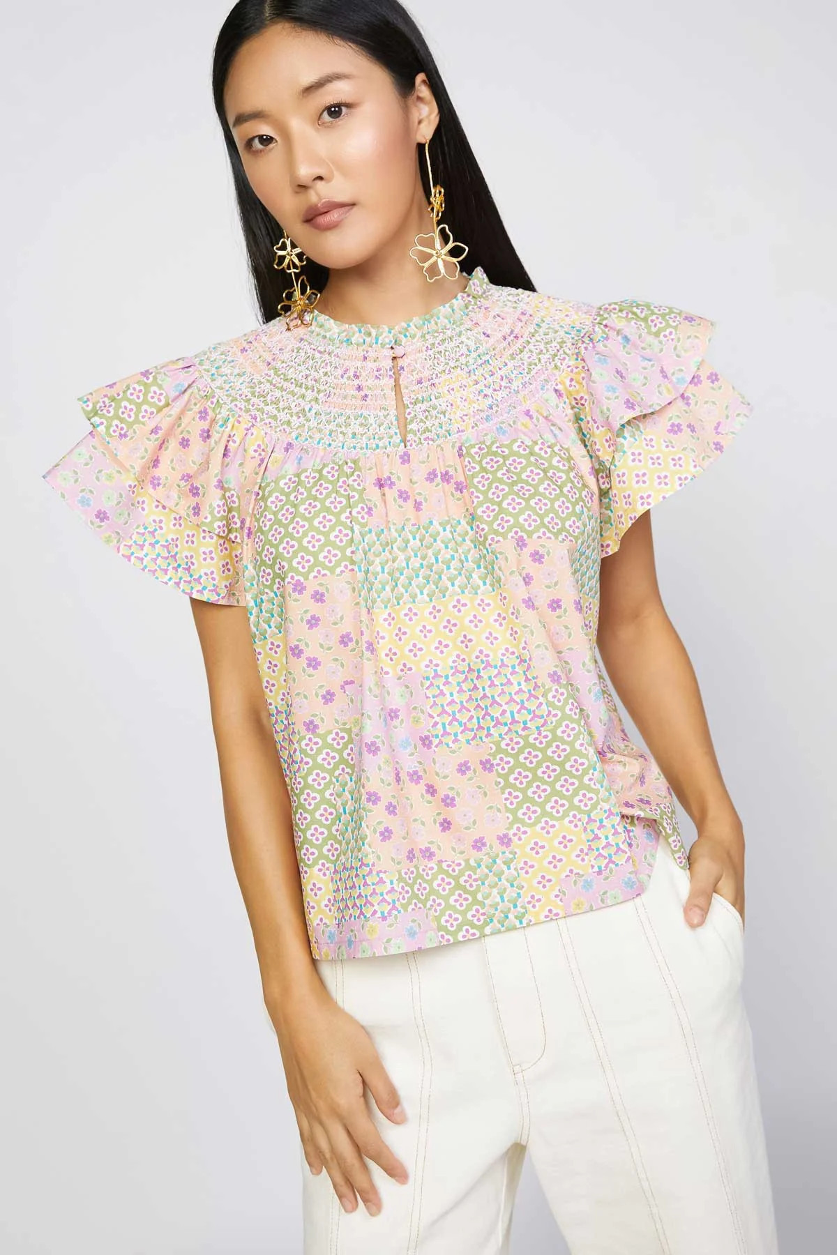 Smocked Neck Flutter Slv Top | Shop BIRDIE