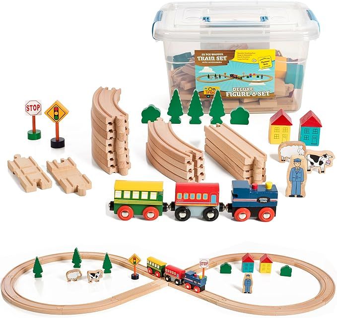 On Track USA Wooden Train Set Figure 8 Wooden Train Track Set, 35 Piece Deluxe Basic Set, with Ma... | Amazon (US)