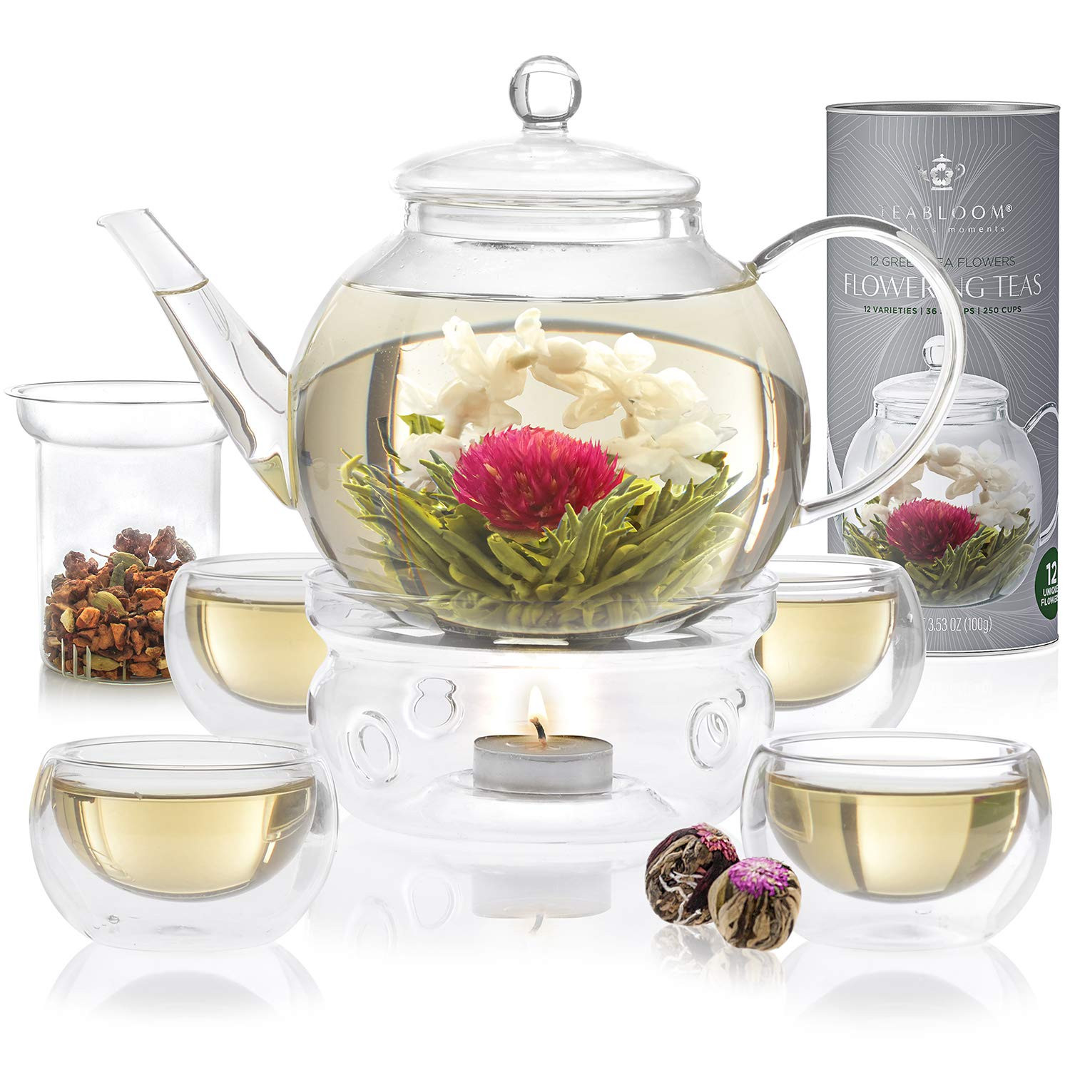 Teabloom Complete Tea Set – Glass Teapot (40 oz), Loose Tea Glass Infuser, 4 Insulated Glass Te... | Amazon (US)