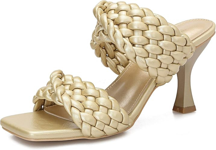 Women's Braided Heels Mules Stiletto Sandals Slip On Square Open Toe Dress Backless Heeled Slippe... | Amazon (US)