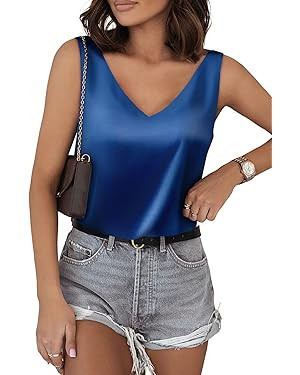 BLENCOT Tank Tops for Women V Neck Silk Summer Satin Sleeveless Blouses Basic Camisole Shirts | Amazon (US)