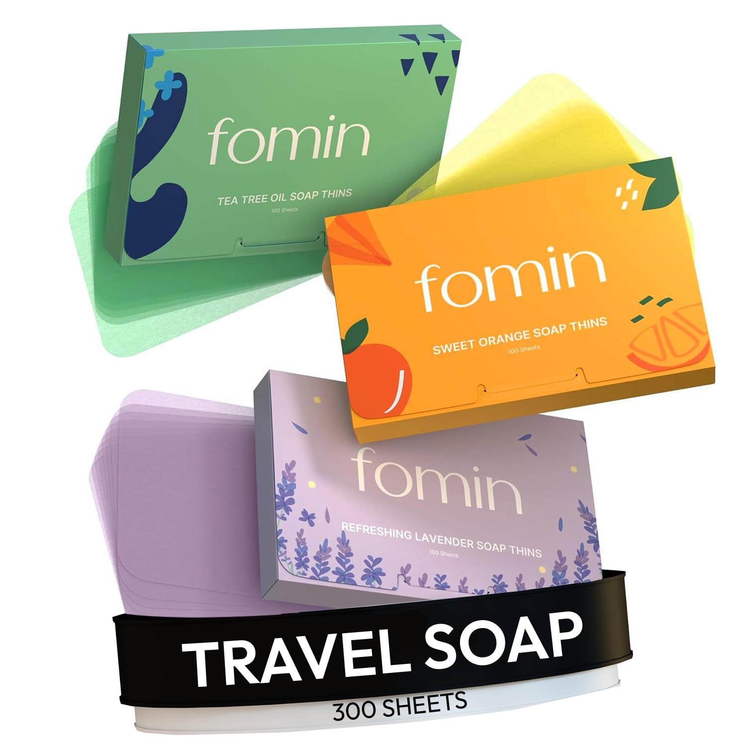 FOMIN - Antibacterial Paper Soap Sheets for Hand Washing - (300 Sheets) Orange, Tea Tree, Lavende... | Amazon (US)