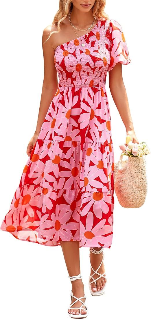 BTFBM Women Casual Summer Dresses 2023 Sleeveless One Shoulder Sleeveless Floral Maxi Dress Boho ... | Amazon (US)