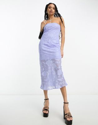 ASOS DESIGN jacquard bandeau midi dress in cornflower blue | ASOS (Global)