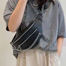 Chain Decor Waist Bag Black Fanny Pack | SHEIN