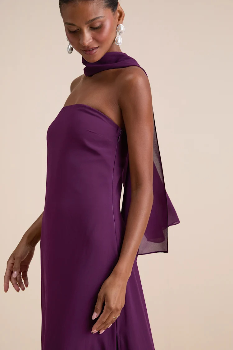 Rawya Plum Purple Strapless Maxi Dress and Scarf Set | Lulus