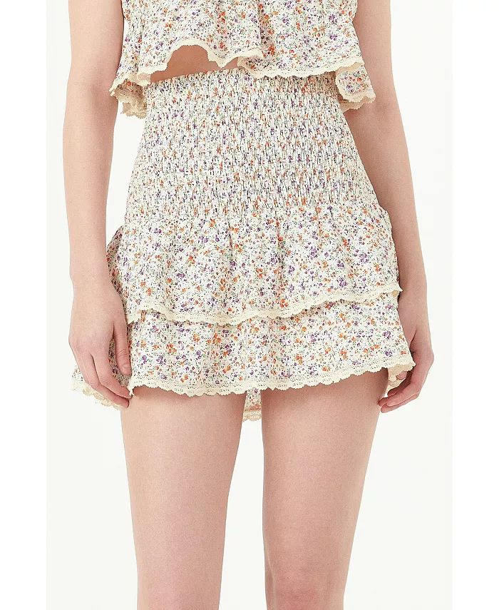 Women's Embroidered Floral Crossed Tiered Mini Skirt | Macy's