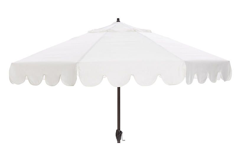 Phoebe Scallop-Edge Patio Umbrella, White | One Kings Lane