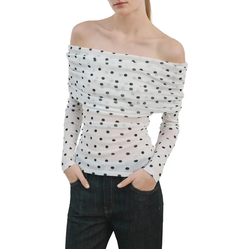 MANGO Off the Shoulder Long Sleeve Top in White at Nordstrom, Size Large | Nordstrom