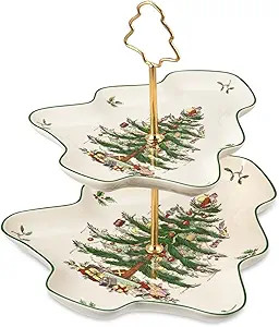 Spode Christmas Tree 2-Tiered Server, Tree-Shaped - Holiday Cupcake Stand, Dessert Display Set, P... | Amazon (US)
