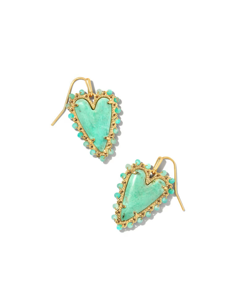 Beaded Ansley Heart Gold Drop Earrings in Sea Green Chrysocolla | Kendra Scott | Kendra Scott