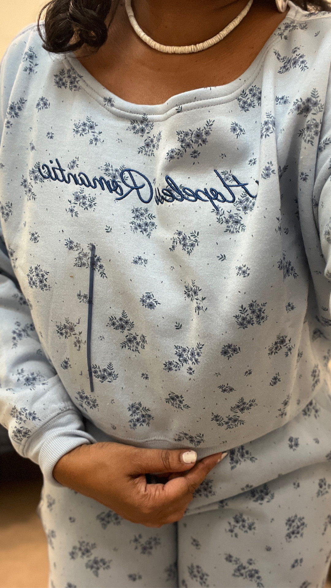 Women's blue off-the-shoulder hopeless romantic sweatshirt and Women's Lounge Wide Leg Graphic Jogger Pants- Light Blue Floral 💙

#LTKOver40 #LTKFindsUnder50 #LTKMidsize