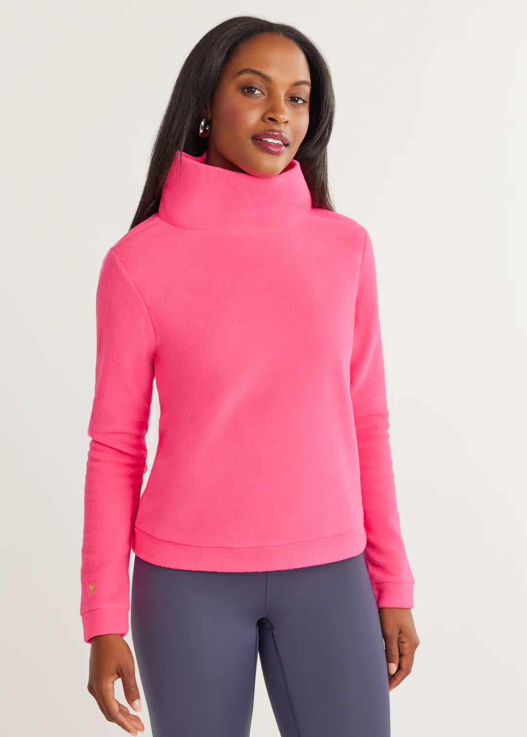 Park Slope Turtleneck in Vello Fleece (Neon Pink) | Dudley Stephens