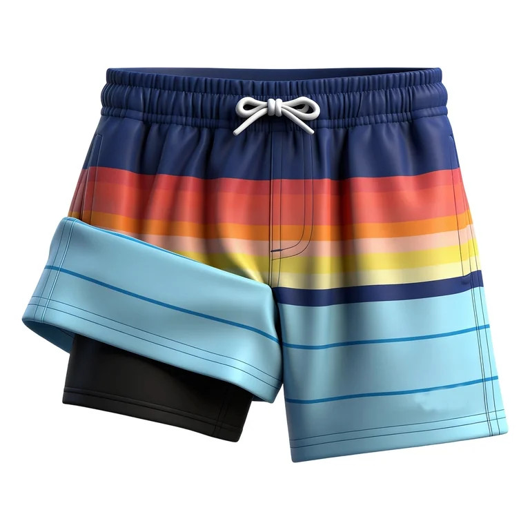 Lullu Boys Striped Swim Trunks with Compression Liner Quick-Dry Swim Shorts, Sizes 5-16 | Walmart (US)