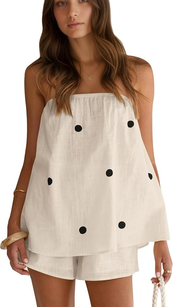 SAFRISIOR Women Polka Dot 2 Piece Shorts Set Summer Strapless Top and Shorts Matching Set Casual ... | Amazon (US)