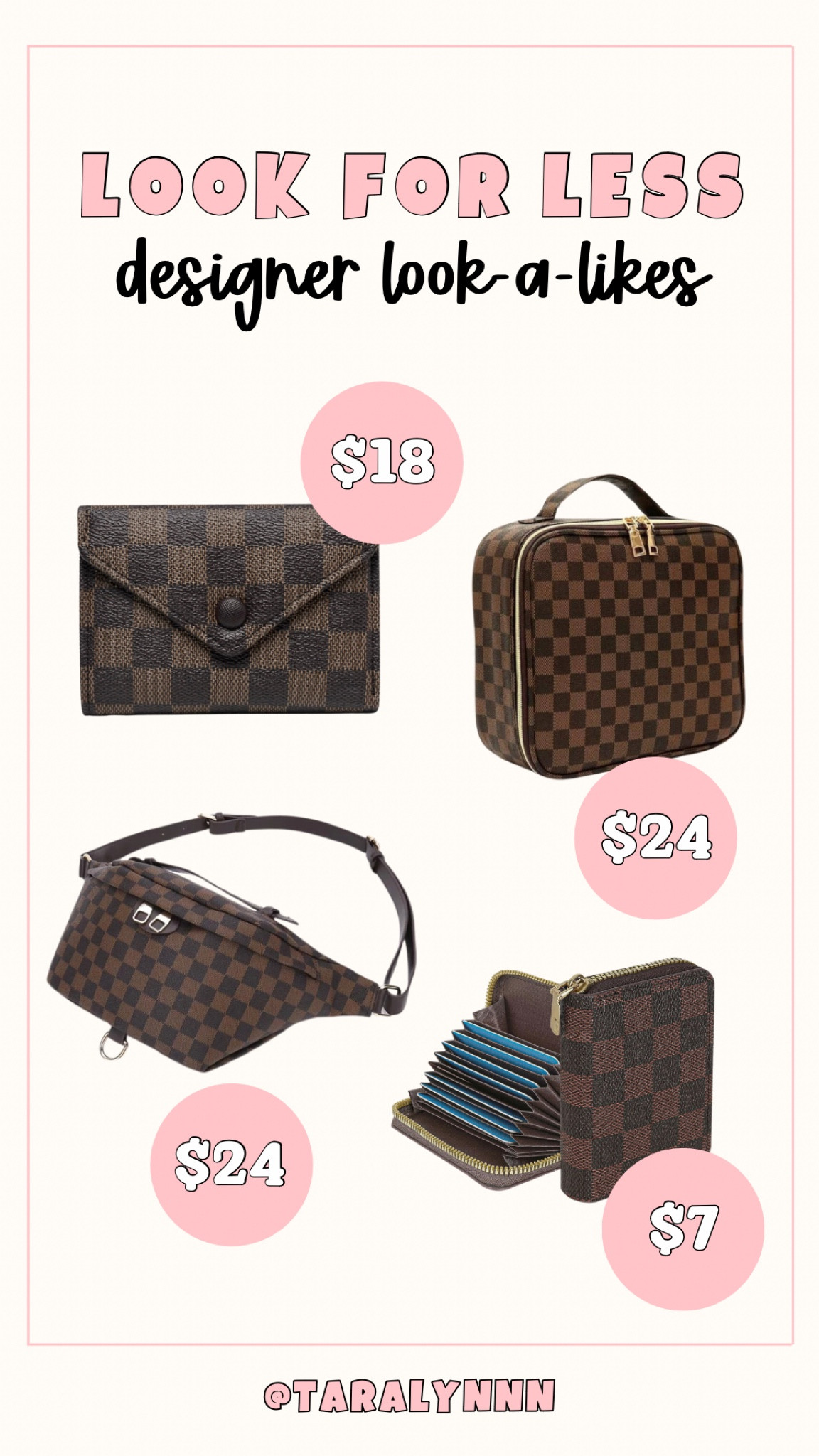 Designer Look-a-Likes 🖤 Afforadable finds from Amazon and Walmart 

#bag #fannypack #wallet #amazon #walmart #designerlook #lookforless

#LTKFindsUnder50 #LTKSaleAlert #LTKItBag