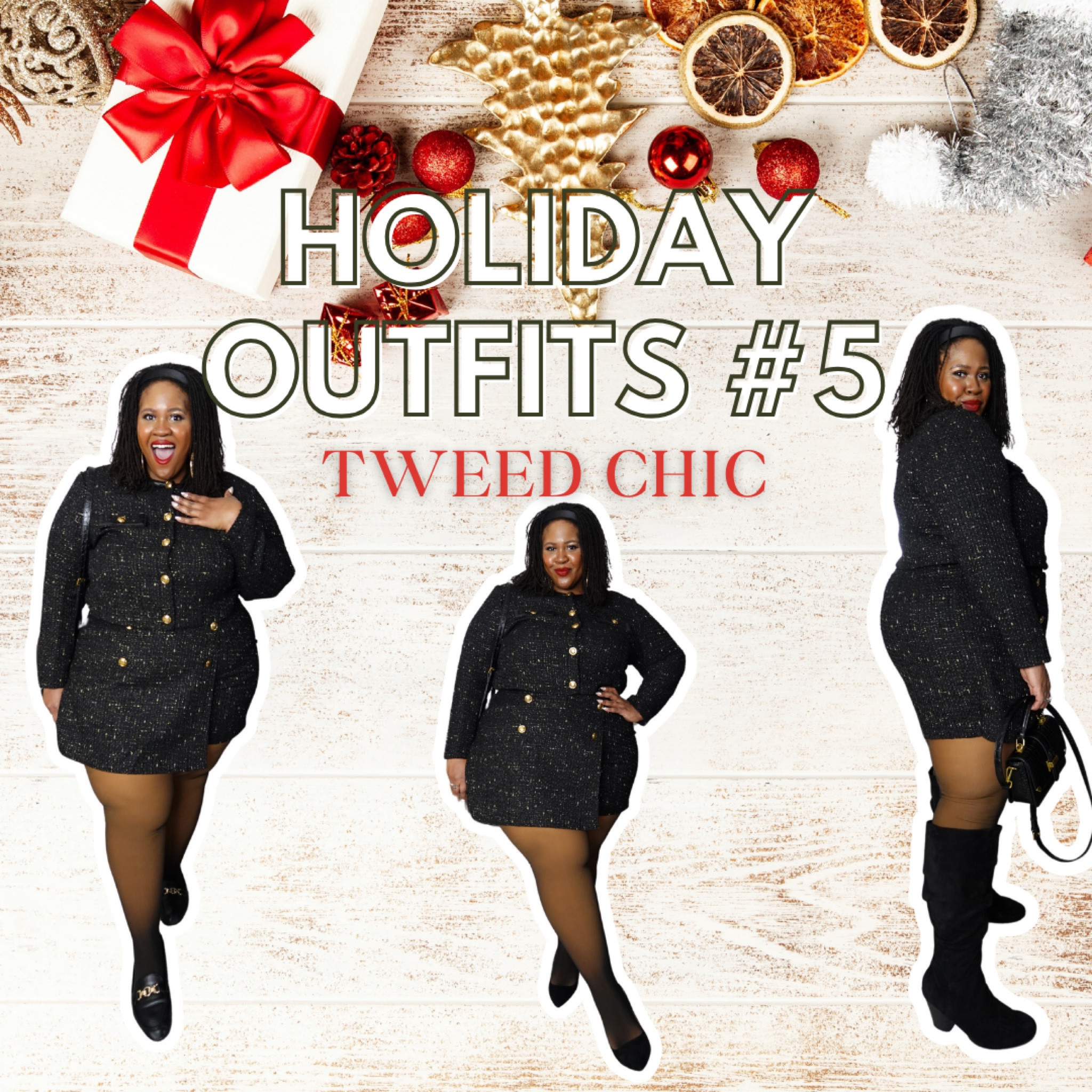 Who says you can't be comfortable this holiday season?? This cropped tweed jacket and matching skort set (both size 24) are the perfect look to transition from day-to-night. 

I'm wearing the black loafers with gold detail in a 12W and the black suede heels & boots in a 12WW.

As for the tights, I'm wearing a size 2X/3X in the color Caramel. You can find them at MelaninFleeceTights.com/Ellie

#LTKShoeCrush #LTKHoliday #LTKPlusSize