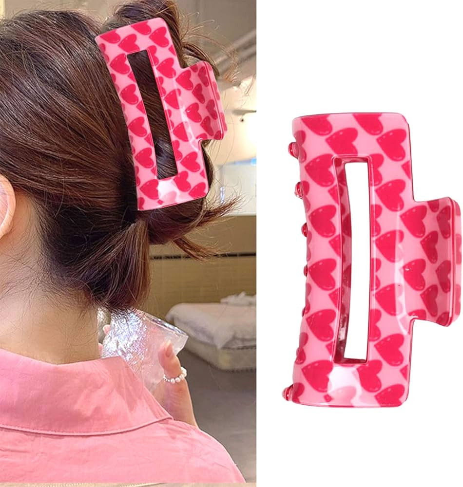 Valentines Day Hair Claw Clips Square Acrylic, Romantic Red Love Heart Hair Accessories Pink Larg... | Amazon (US)