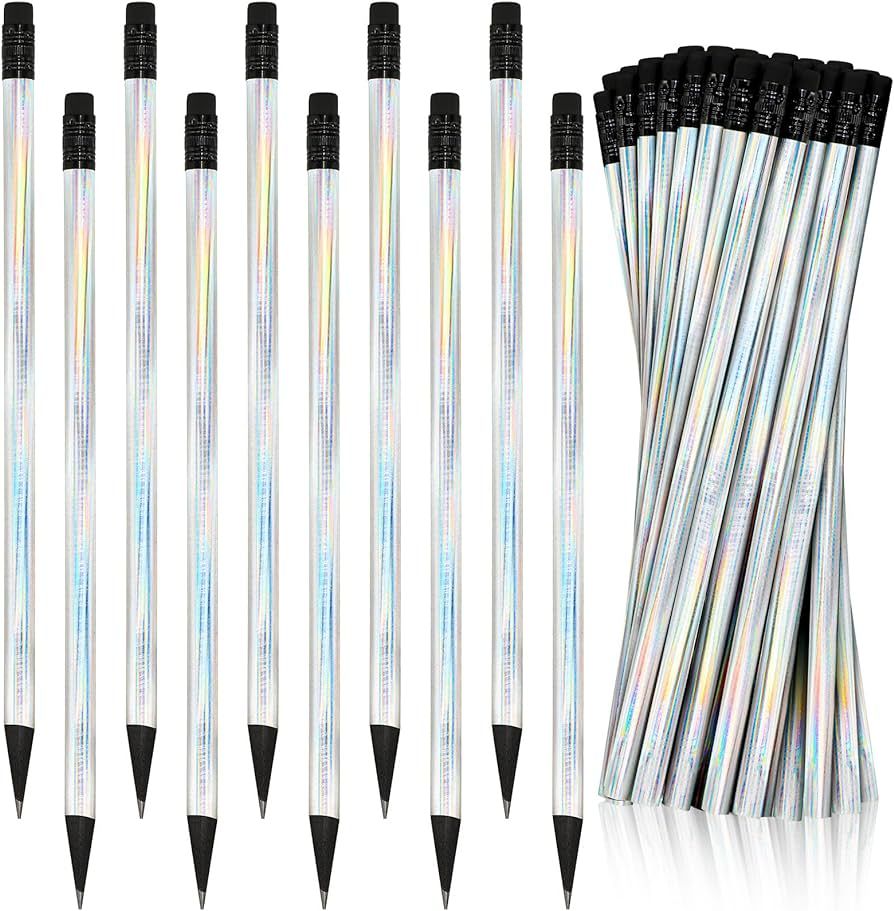 Tinlade 36 Pack Black Wood Cased 2 HB Pencils Soft Cool Pencils Holographic Pencil with Eraser Ho... | Amazon (US)