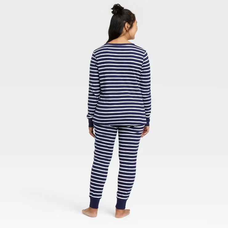 Women's Striped 100% Cotton Matching Family Pajama Set - Navy | Target