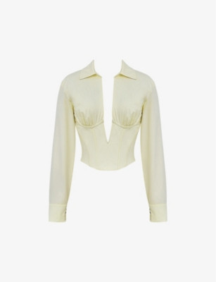 Plunge-neck long-sleeve cotton-blend corset shirt | Selfridges