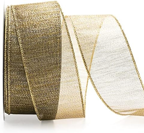 ALTIER Silver and Gold Metallic Ribbon, Wired Edge Ribbon for Christmas Tree Decoration, Bow Making, | Amazon (US)