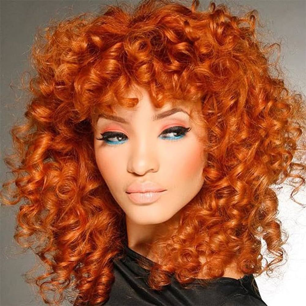 andromeda Orange Curly Wigs for Black Women Soft Afro Short Curly Wig with Bangs Heat Resistant S... | Amazon (US)