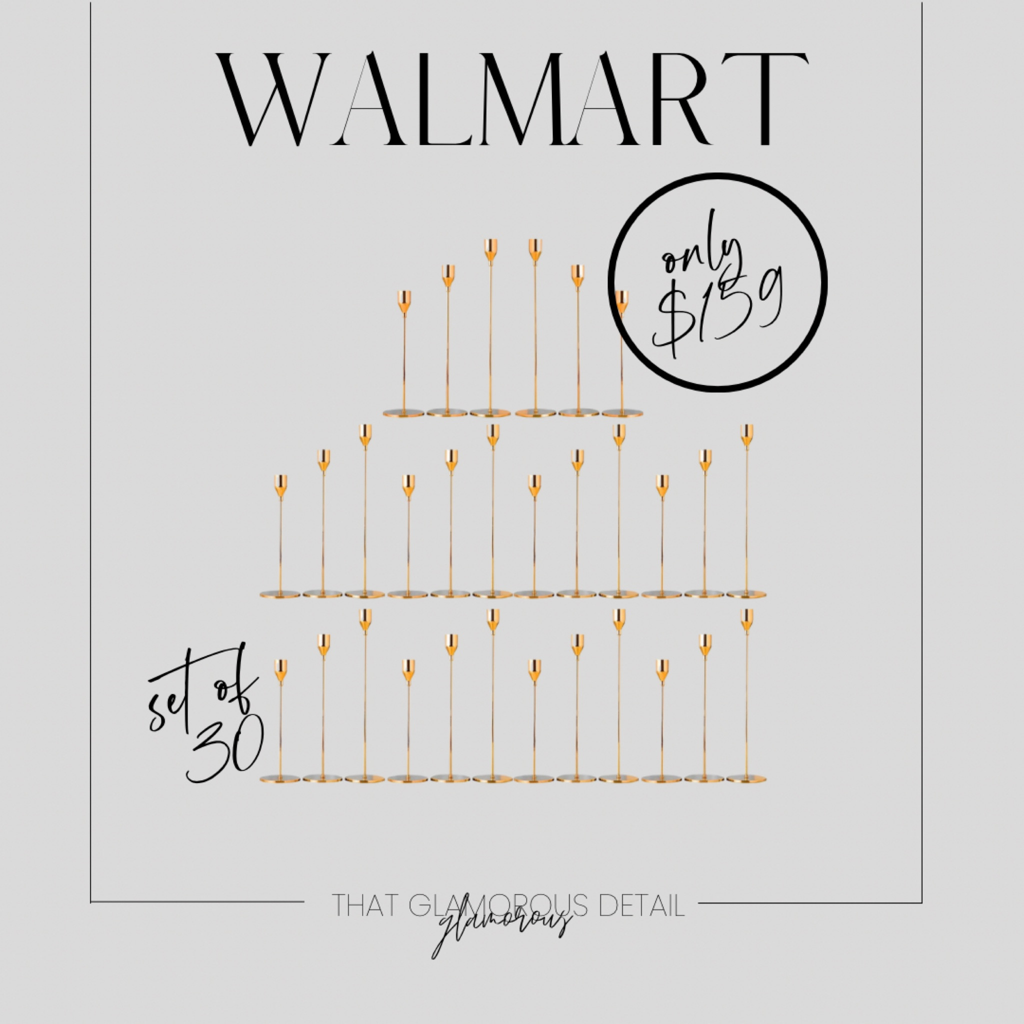 A set of 30 gold candle sticks are on sale right now for $159. 

Get yours before their gone! 

#walmart #goldcandlesticks #rollback #weddingdecor #homedecor #weddingfinds #decorsale

#LTKhome #LTKSale #LTKwedding