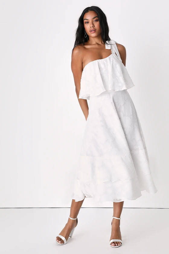 Everlasting Loveliness White Floral One Shoulder Midi Dress | Lulus (US)