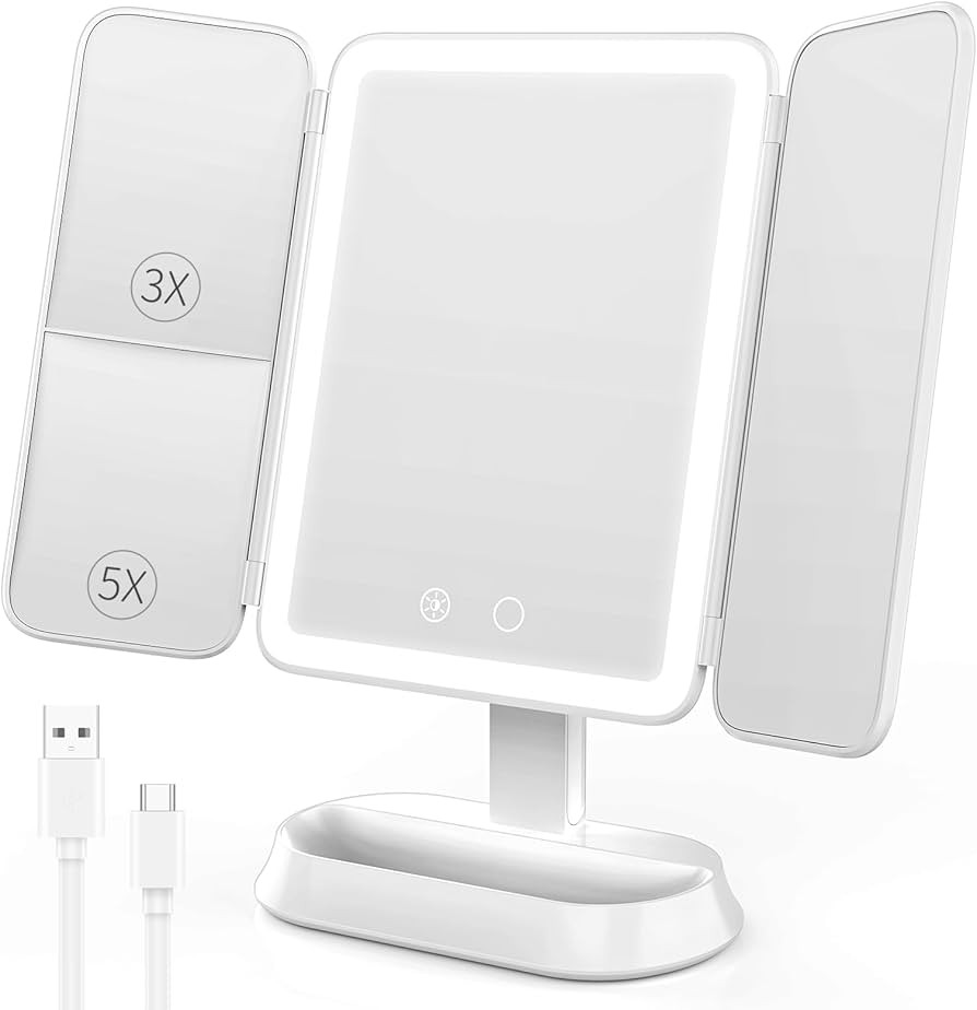 Makeup Mirror with Lights, 1X/3X/5X Magnification Vanity Mirror, 3 Colors Dimmable Soft Light 360... | Amazon (US)