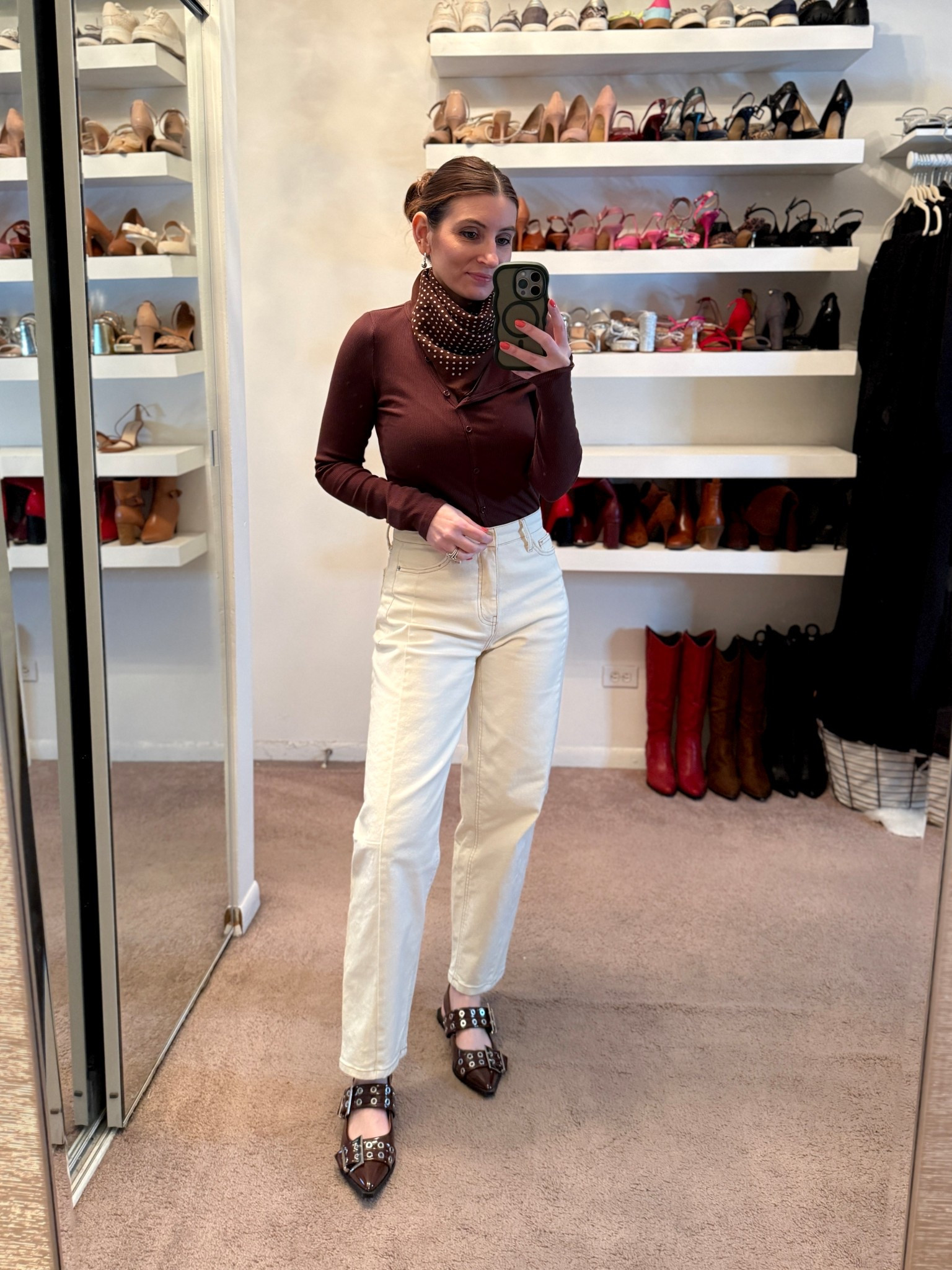 What I wore to work today, workwear outfit, casual outfit, easy outfit, brown polka dot neck scarf 


#LTKOver40 #LTKWorkwear #LTKootd