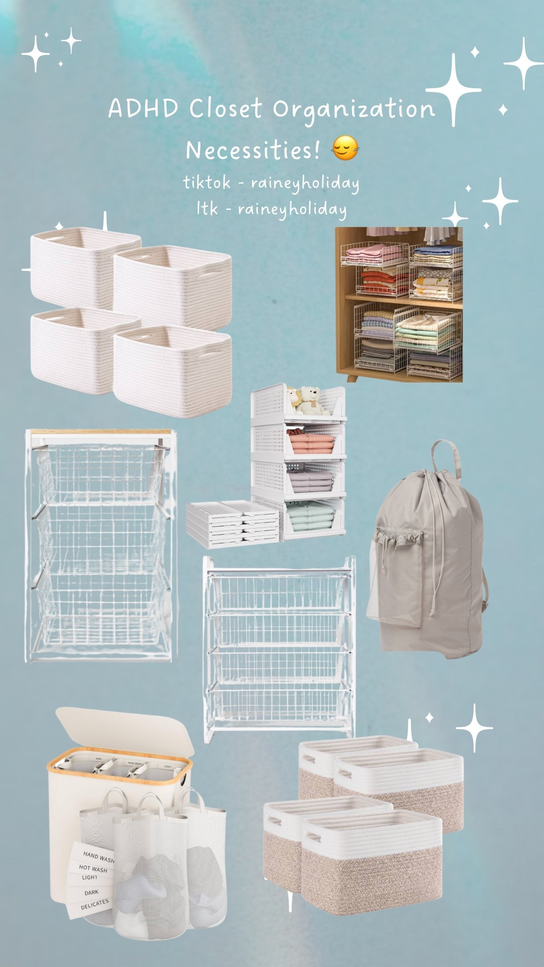 ADHD Closet Organization Necessities! Swapping some simple every day items in my closet has helped prevent me from buying multiples of the same item I already own bc I forgot about it, & having a 3 tiered hamper has really helped me from procrastinating laundry as much! 

With ADHD it’s important to remember object permanence causes out of sight / out of mind! Having baskets to put things like undies & socks in vs closed drawer makes them more accessible & you less likely to forget something exists! 

The laundry bag is perfect to haul clothes down to the laundry room in. We’ve had this one for years & it’s held up so well for being $12!

Lmk if you have any questions :) 

#LTKFindsUnder50 #LTKWatchNow #LTKHome
