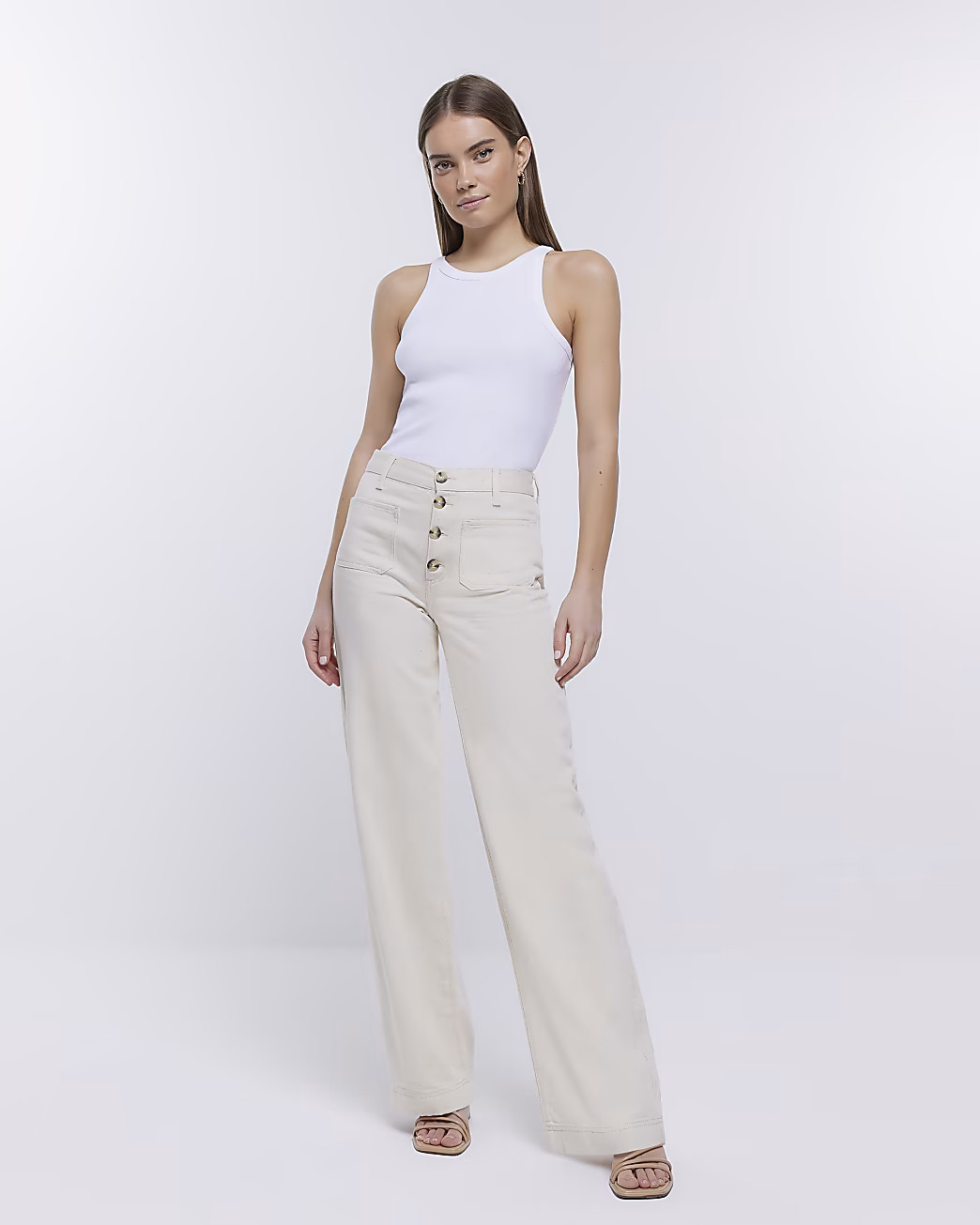 Ecru high waisted wide leg jeans | River Island (UK & IE)