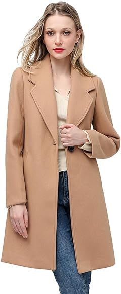 Aprsfn Women's Elegant Mid-Length Slim Fit Wool Blend Coat Windproof Trench Coat | Amazon (US)