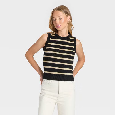 Women's Sweater Tank Top - Universal Thread™ Black Striped XS | Target