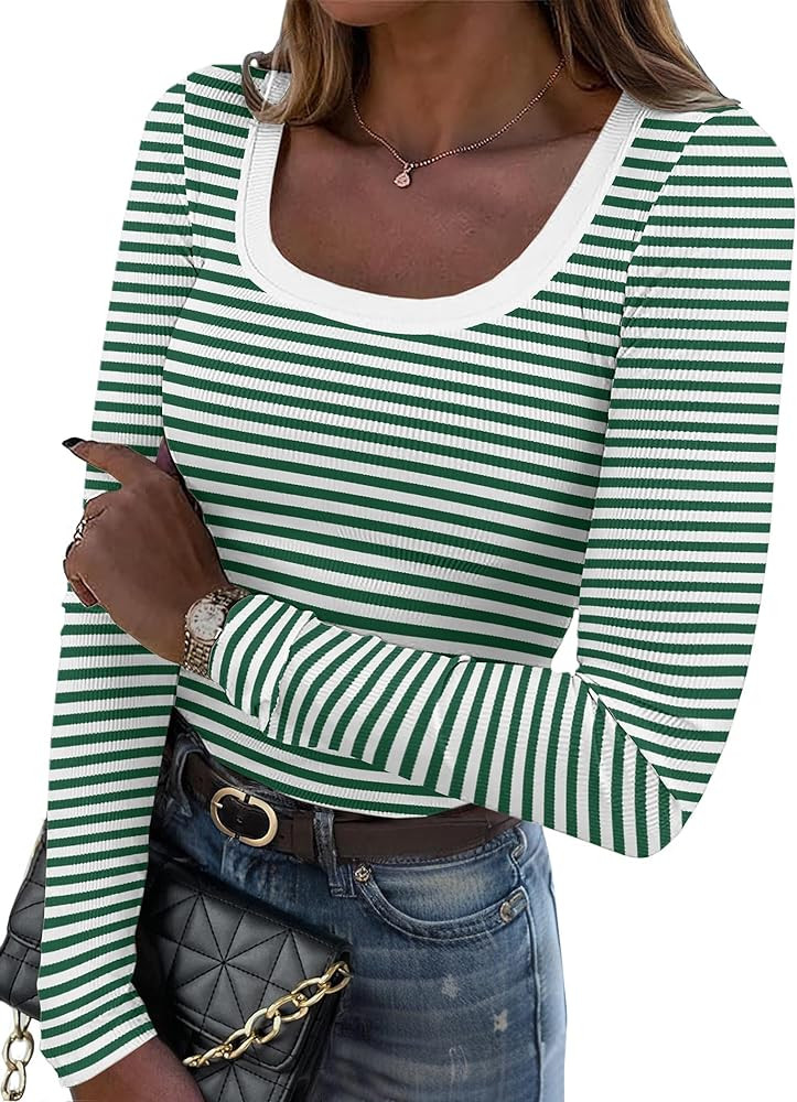 Zeagoo Women's Long Sleeve Scoop Neck Shirts Casual Slim Fit Rib Knit Tops Summer Fall Basic Busi... | Amazon (US)